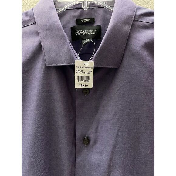 Kenneth Cole Men Sz Sz 18 1/2 34/35 Awareness Purple Slim Fit Dress Shirt $100+ - Picture 4 of 5